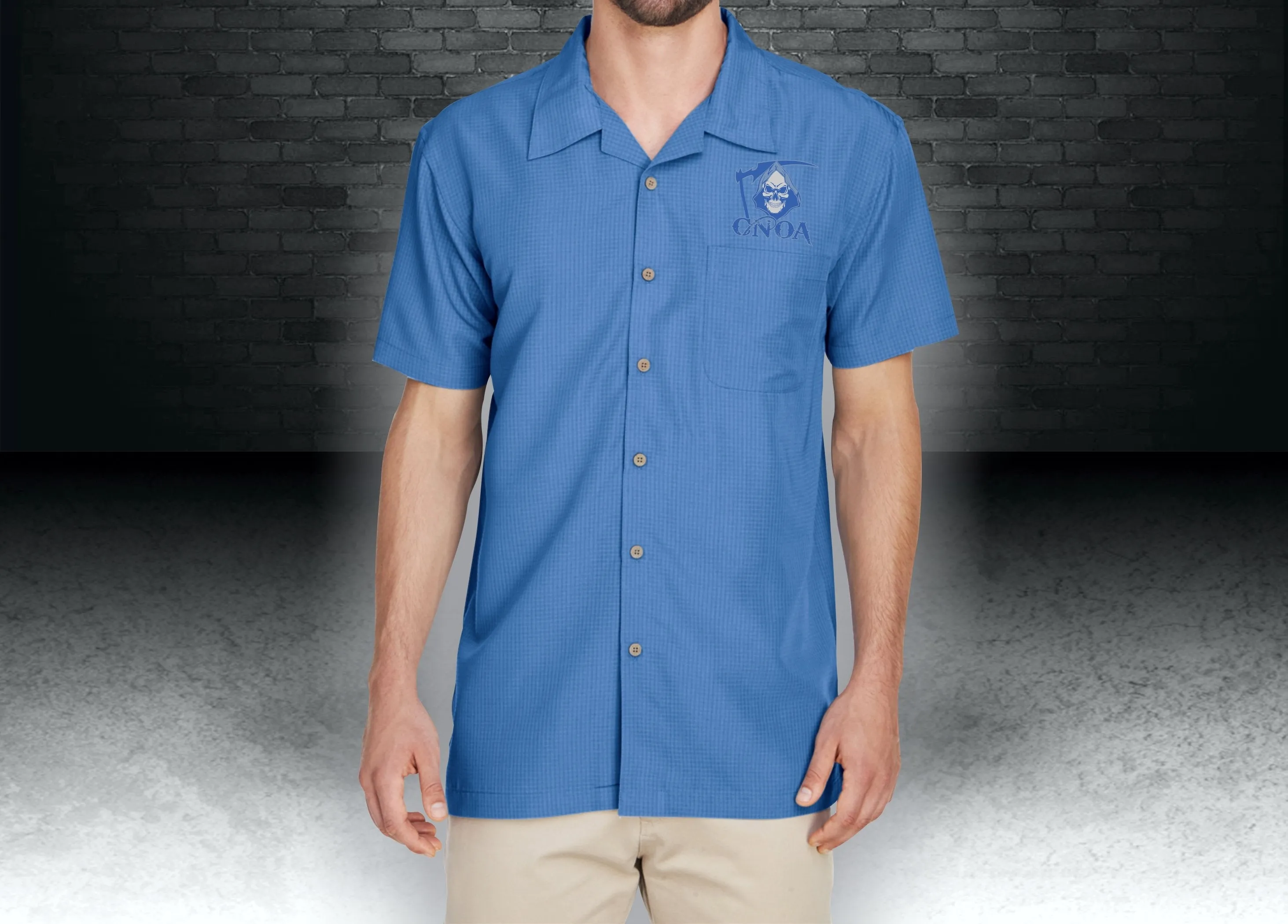 CNOA Grim Reaper Harriton Men's Barbados Textured Camp Shirt - Pool Blue