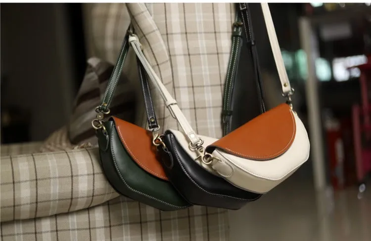 Contrast Color LEATHER Saddle Side Bag WOMEN Contrast SHOULDER BAG Small Crossbody Purse FOR WOMEN