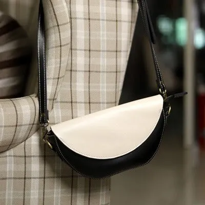Contrast Color LEATHER Saddle Side Bag WOMEN Contrast SHOULDER BAG Small Crossbody Purse FOR WOMEN