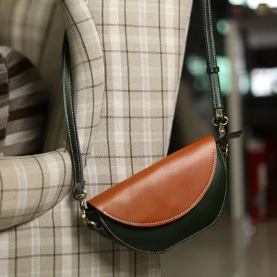 Contrast Color LEATHER Saddle Side Bag WOMEN Contrast SHOULDER BAG Small Crossbody Purse FOR WOMEN