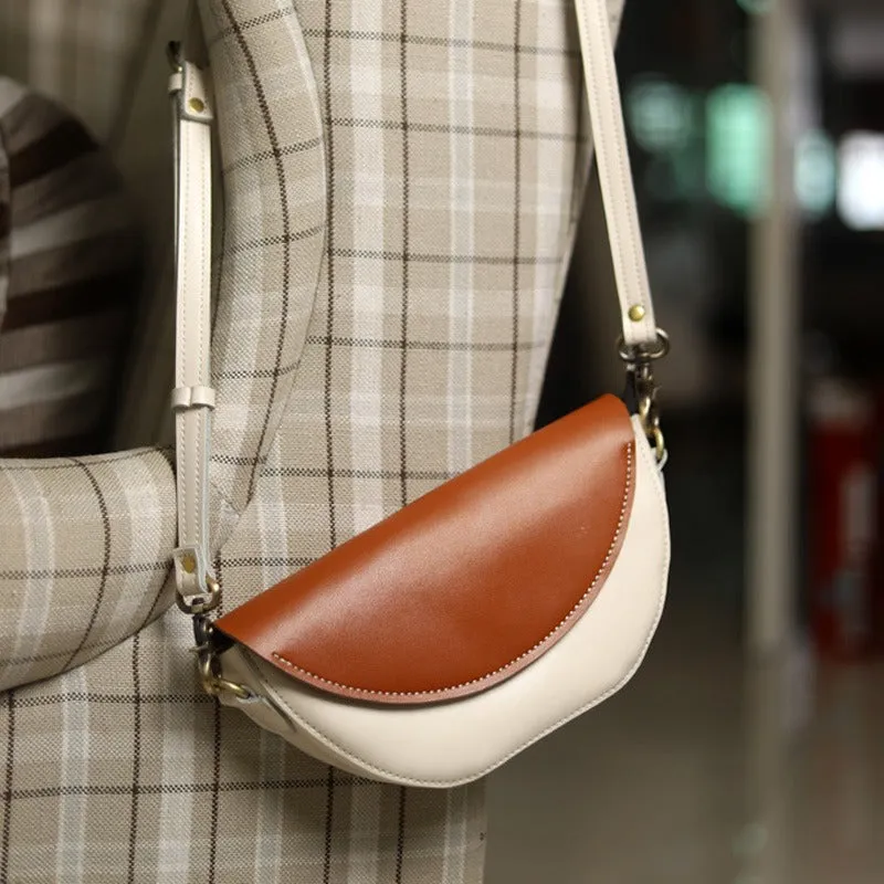 Contrast Color LEATHER Saddle Side Bag WOMEN Contrast SHOULDER BAG Small Crossbody Purse FOR WOMEN