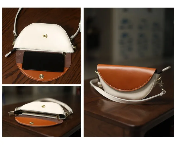 Contrast Color LEATHER Saddle Side Bag WOMEN Contrast SHOULDER BAG Small Crossbody Purse FOR WOMEN