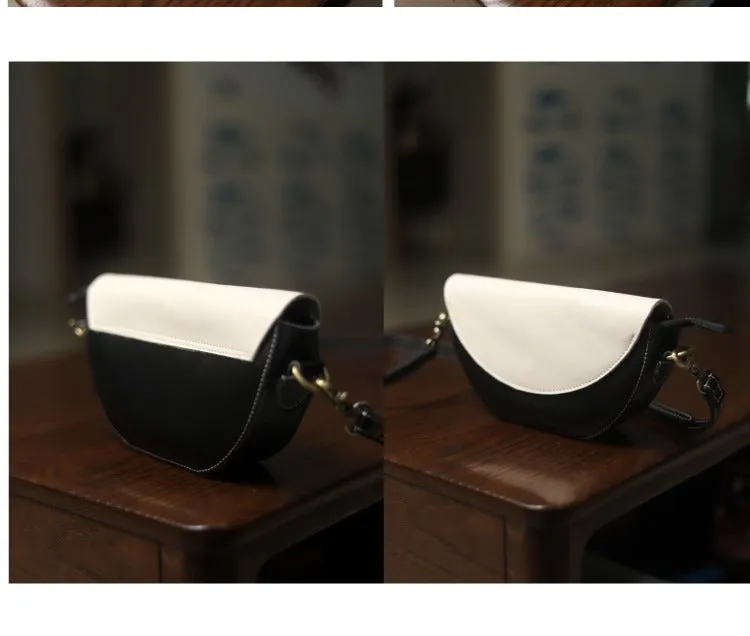 Contrast Color LEATHER Saddle Side Bag WOMEN Contrast SHOULDER BAG Small Crossbody Purse FOR WOMEN
