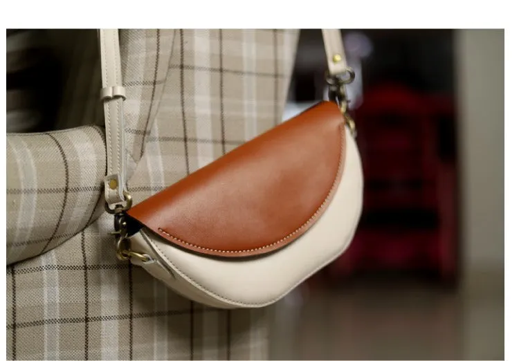 Contrast Color LEATHER Saddle Side Bag WOMEN Contrast SHOULDER BAG Small Crossbody Purse FOR WOMEN