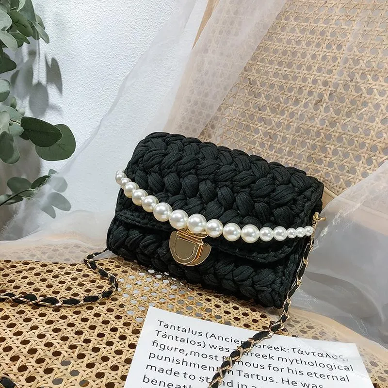 Cute Black(Square) Crochet Small Handbag Crossbody Purse Crochet Shoulder Bag for Girl Cute Crochet Purses