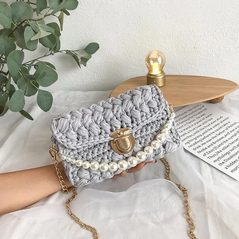 Cute Black(Square) Crochet Small Handbag Crossbody Purse Crochet Shoulder Bag for Girl Cute Crochet Purses