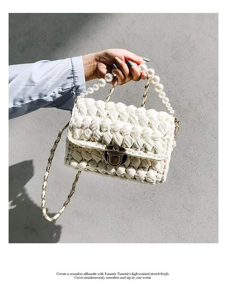 Cute Black(Square) Crochet Small Handbag Crossbody Purse Crochet Shoulder Bag for Girl Cute Crochet Purses
