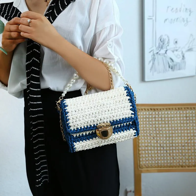Cute Black(Square) Crochet Small Handbag Crossbody Purse Crochet Shoulder Bag for Girl Cute Crochet Purses