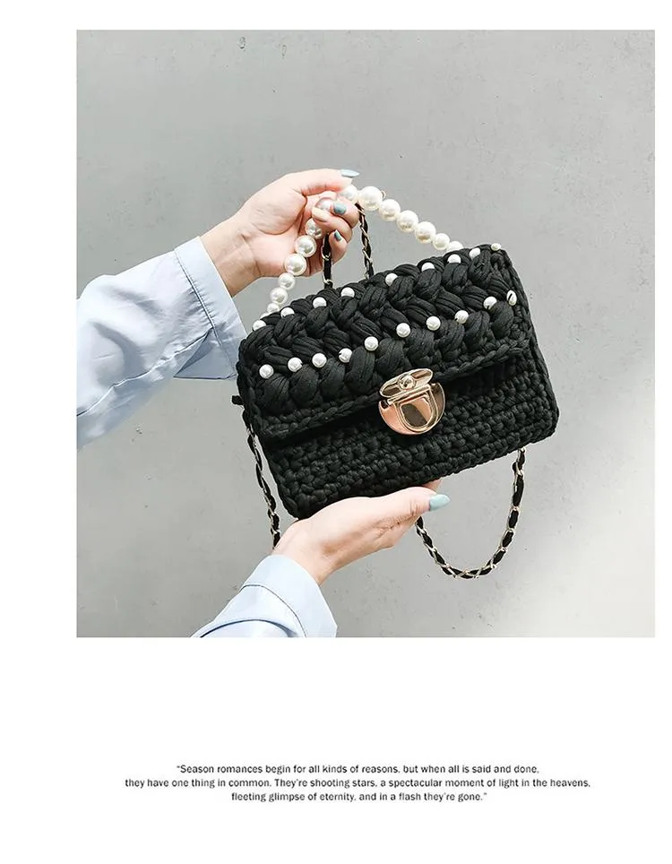 Cute Black(Square) Crochet Small Handbag Crossbody Purse Crochet Shoulder Bag for Girl Cute Crochet Purses