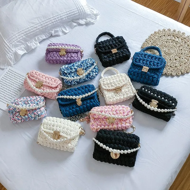 Cute Black(Square) Crochet Small Handbag Crossbody Purse Crochet Shoulder Bag for Girl Cute Crochet Purses
