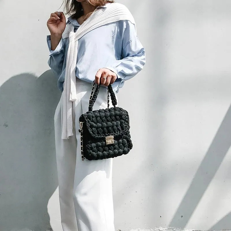 Cute Blue(Square) Crochet Small Handbag Crossbody Purse Crochet Shoulder Bag for Girl Cute Crochet Purses