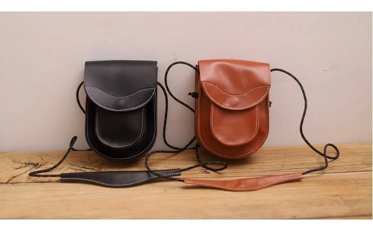 Cute LEATHER Saddle Side Bag WOMEN Brown SHOULDER BAG Small Crossbody Purse FOR WOMEN