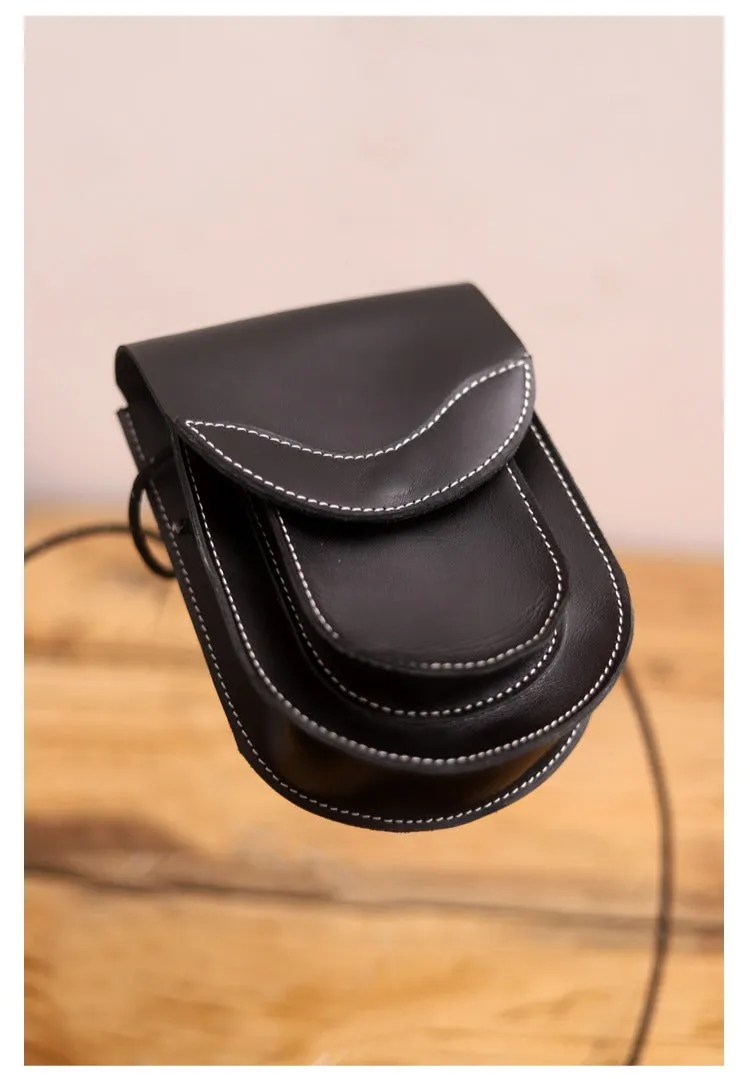 Cute LEATHER Saddle Side Bag WOMEN Brown SHOULDER BAG Small Crossbody Purse FOR WOMEN