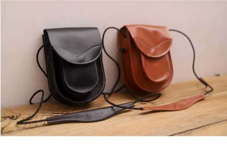 Cute LEATHER Saddle Side Bag WOMEN Brown SHOULDER BAG Small Crossbody Purse FOR WOMEN