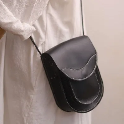 Cute LEATHER Saddle Side Bag WOMEN Brown SHOULDER BAG Small Crossbody Purse FOR WOMEN