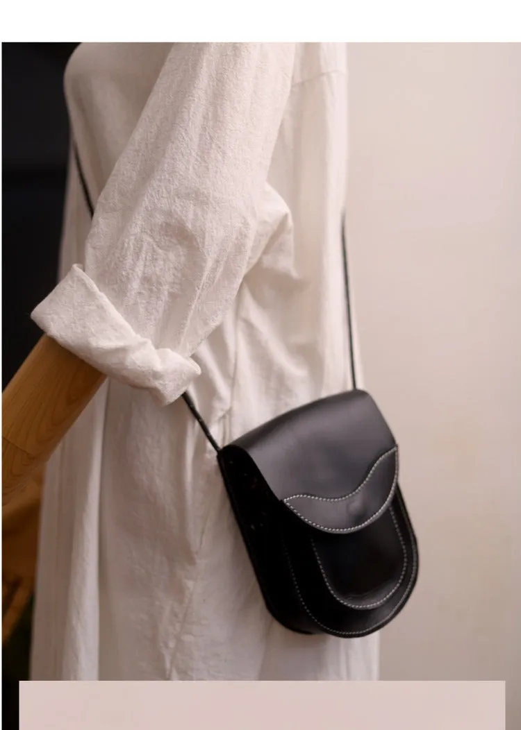 Cute LEATHER Saddle Side Bag WOMEN Brown SHOULDER BAG Small Crossbody Purse FOR WOMEN