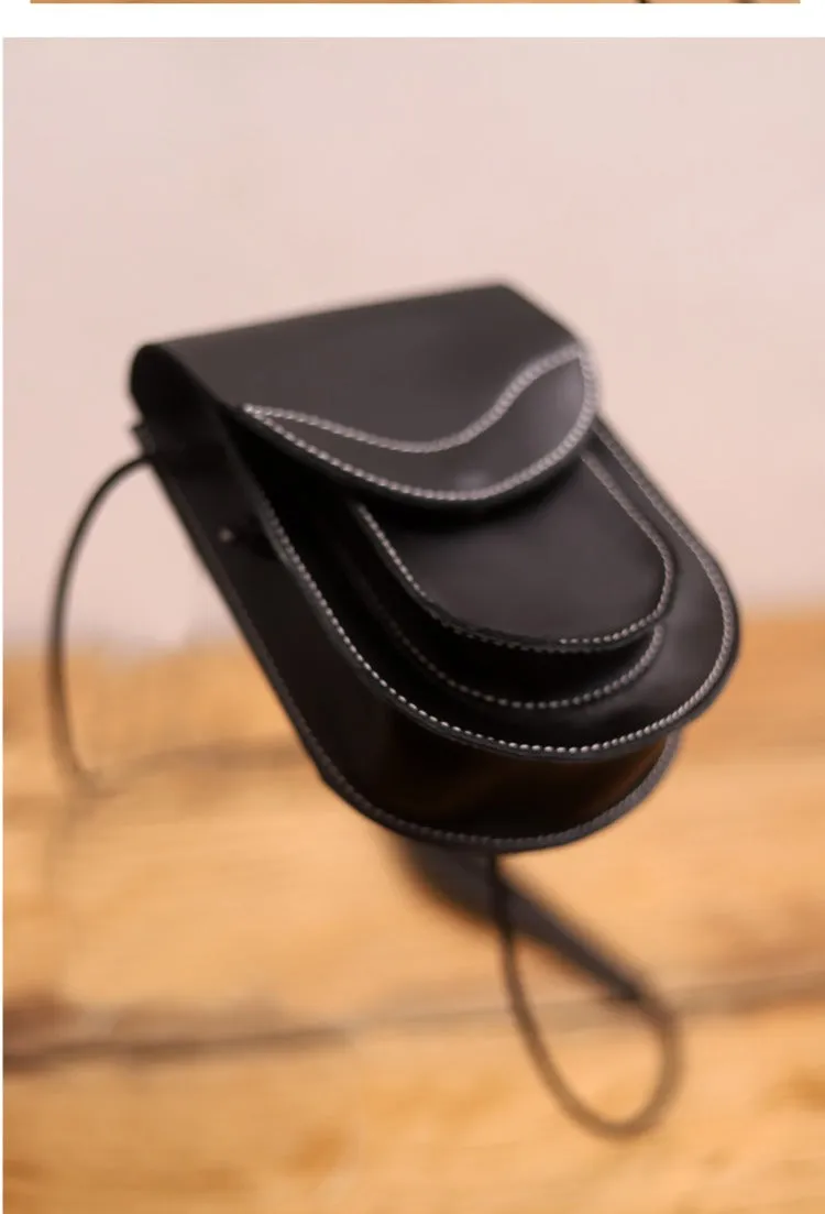 Cute LEATHER Saddle Side Bag WOMEN Brown SHOULDER BAG Small Crossbody Purse FOR WOMEN