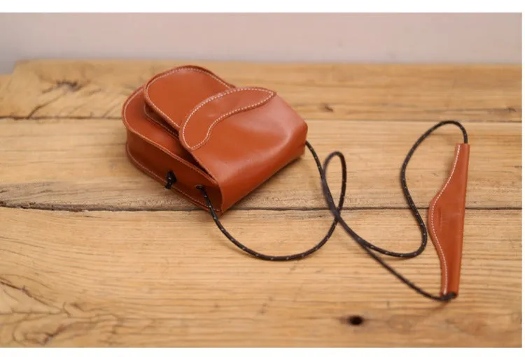 Cute LEATHER Saddle Side Bag WOMEN Brown SHOULDER BAG Small Crossbody Purse FOR WOMEN