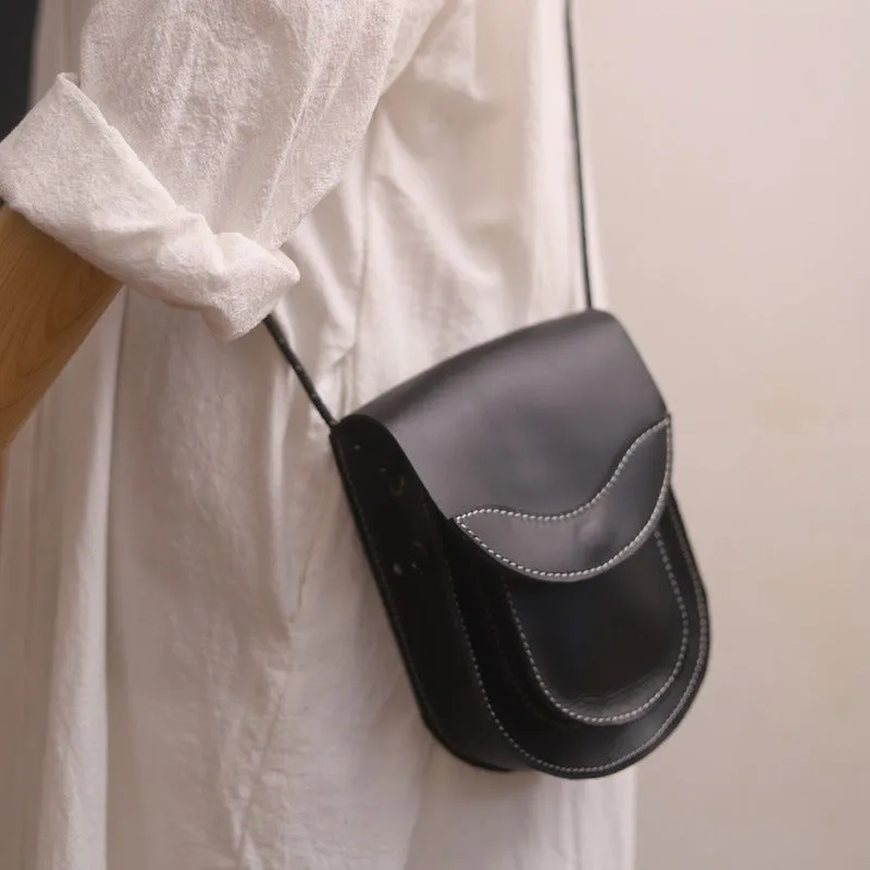 Cute LEATHER Saddle Side Bag WOMEN Brown SHOULDER BAG Small Crossbody Purse FOR WOMEN