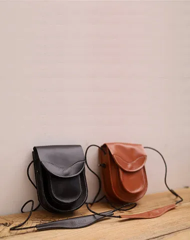 Cute LEATHER Saddle Side Bag WOMEN Brown SHOULDER BAG Small Crossbody Purse FOR WOMEN