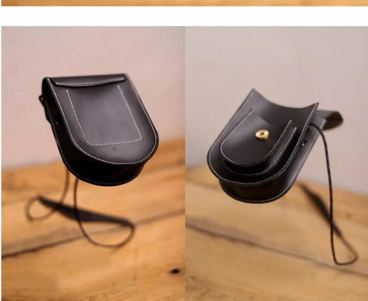Cute LEATHER Saddle Side Bag WOMEN Brown SHOULDER BAG Small Crossbody Purse FOR WOMEN
