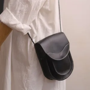 Cute LEATHER Saddle Side Bag WOMEN Brown SHOULDER BAG Small Crossbody Purse FOR WOMEN
