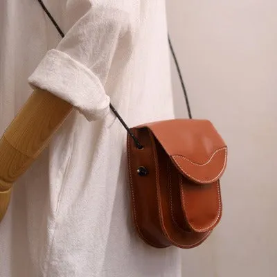 Cute LEATHER Saddle Side Bag WOMEN Brown SHOULDER BAG Small Crossbody Purse FOR WOMEN