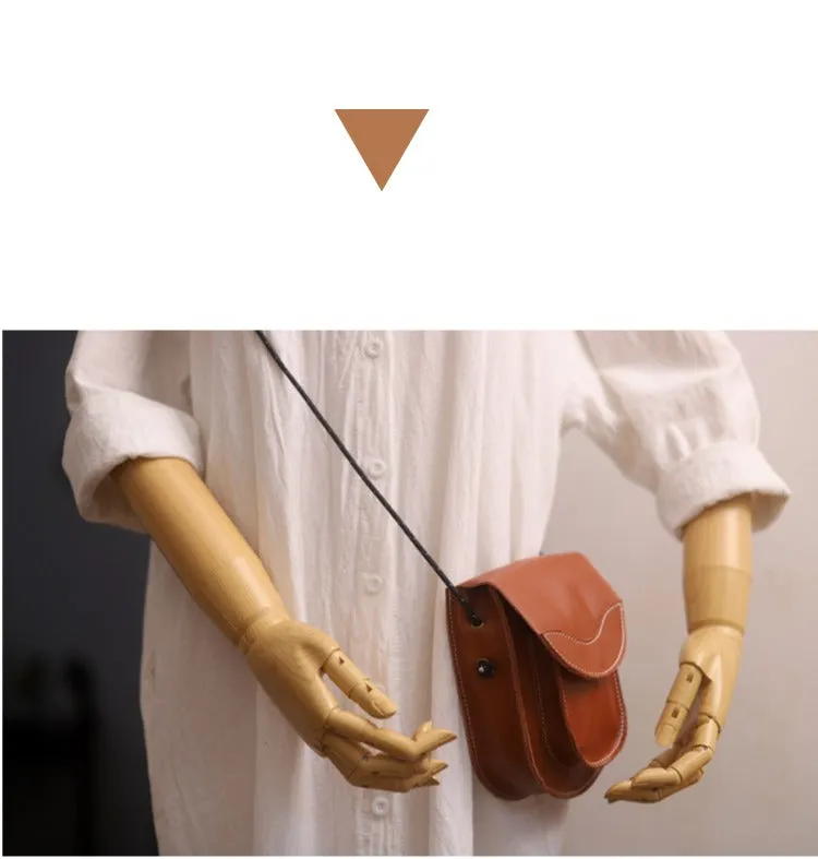 Cute LEATHER Saddle Side Bag WOMEN Brown SHOULDER BAG Small Crossbody Purse FOR WOMEN