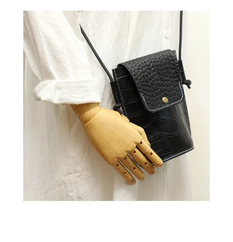 Cute LEATHER Small Side Bag Black Crocodile WOMEN Crossbody BAG Purse FOR WOMEN