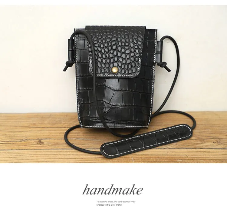 Cute LEATHER Small Side Bag Black Crocodile WOMEN Crossbody BAG Purse FOR WOMEN