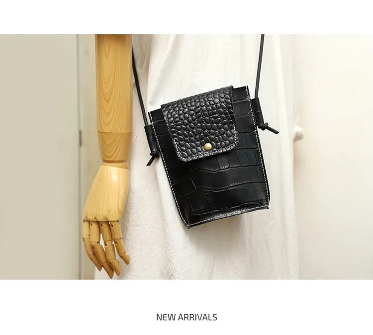 Cute LEATHER Small Side Bag Black Crocodile WOMEN Crossbody BAG Purse FOR WOMEN