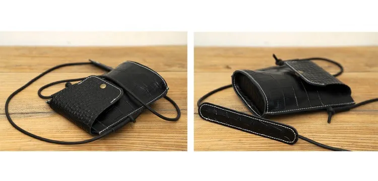 Cute LEATHER Small Side Bag Black Crocodile WOMEN Crossbody BAG Purse FOR WOMEN
