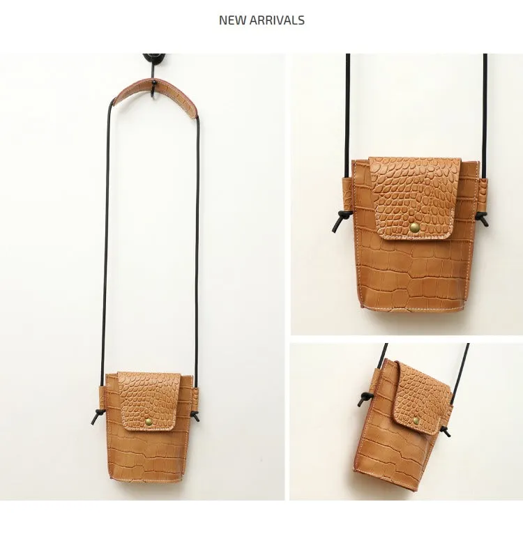 Cute LEATHER Small Side Bag Black Crocodile WOMEN Crossbody BAG Purse FOR WOMEN