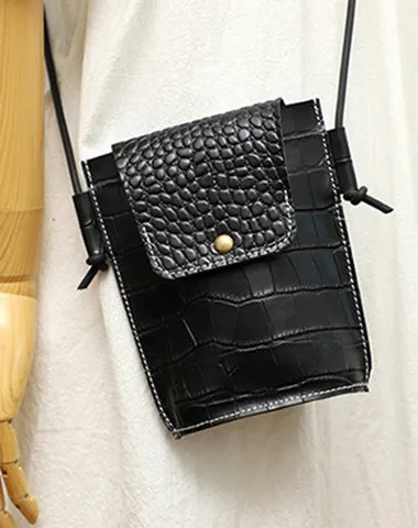Cute LEATHER Small Side Bag Black Crocodile WOMEN Crossbody BAG Purse FOR WOMEN