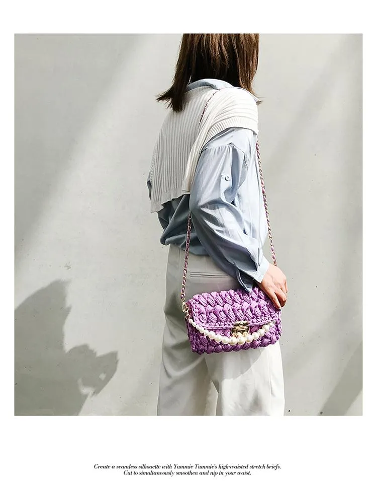 Cute Pink Crochet Small Handbag Crossbody Purse Crochet Shoulder Bag for Girl Cute Crochet Purses