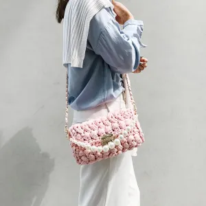 Cute Pink Crochet Small Handbag Crossbody Purse Crochet Shoulder Bag for Girl Cute Crochet Purses
