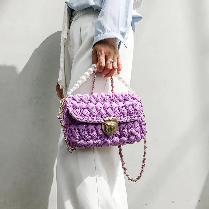 Cute Pink Crochet Small Handbag Crossbody Purse Crochet Shoulder Bag for Girl Cute Crochet Purses