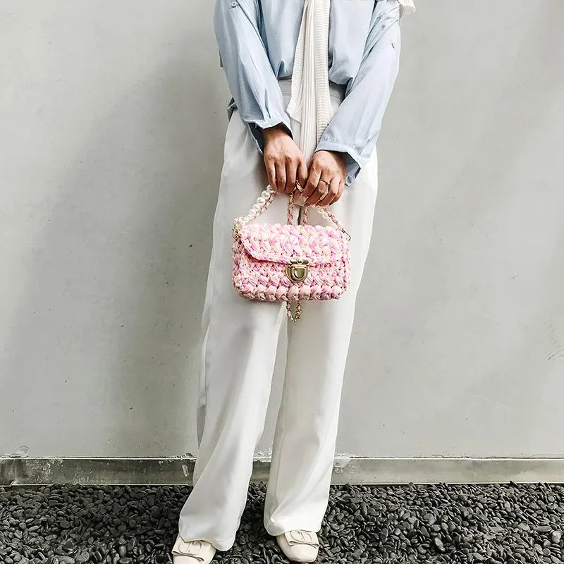 Cute Pink Crochet Small Handbag Crossbody Purse Crochet Shoulder Bag for Girl Cute Crochet Purses