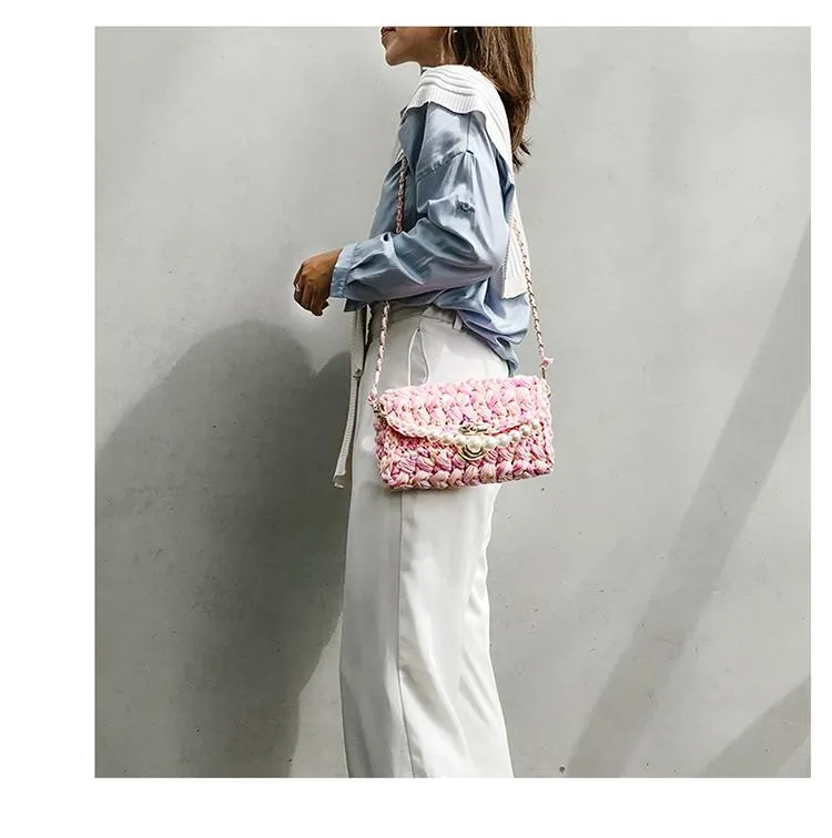 Cute Pink Crochet Small Handbag Crossbody Purse Crochet Shoulder Bag for Girl Cute Crochet Purses
