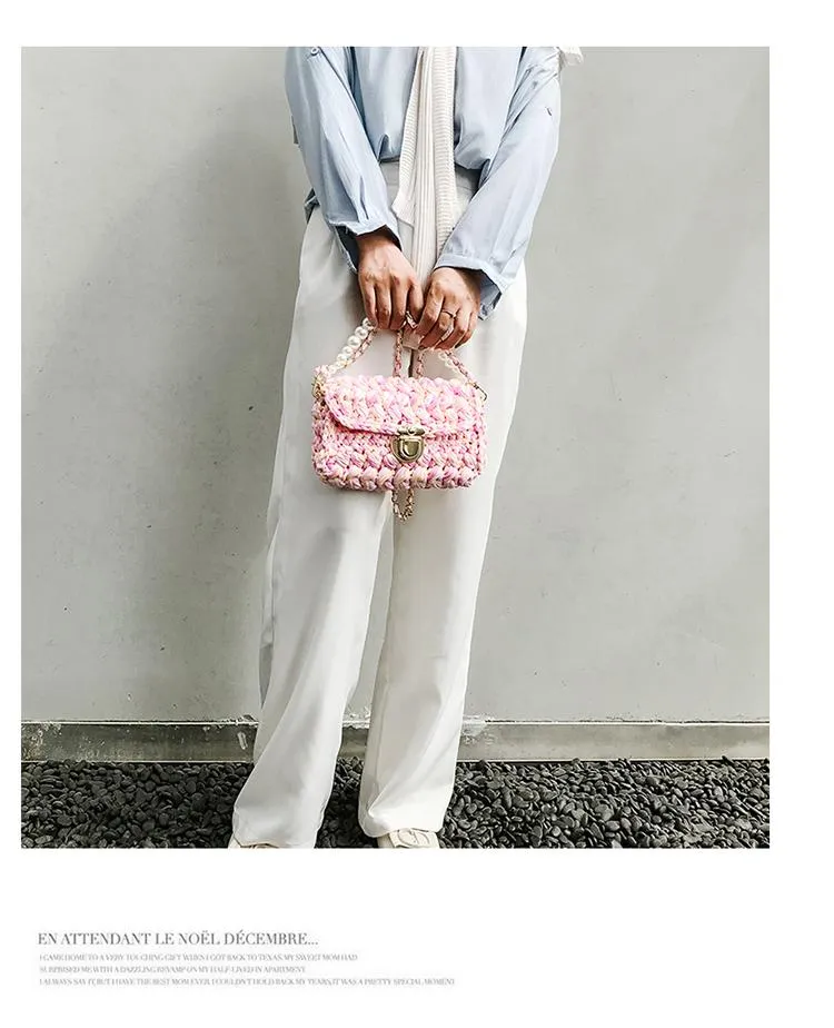 Cute Pink Crochet Small Handbag Crossbody Purse Crochet Shoulder Bag for Girl Cute Crochet Purses