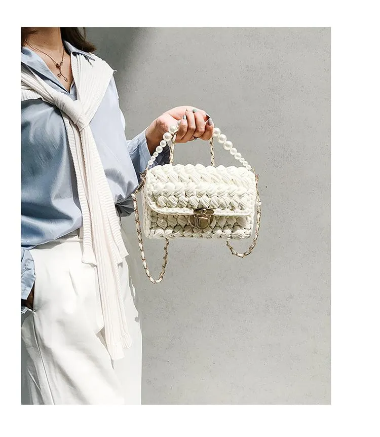 Cute Pink&Yellow&White Crochet Small Handbag Crossbody Purse Crochet Shoulder Bag for Girl Cute Crochet Purses