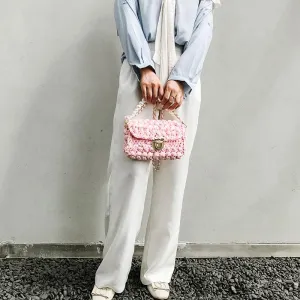Cute Pink&Yellow&White Crochet Small Handbag Crossbody Purse Crochet Shoulder Bag for Girl Cute Crochet Purses