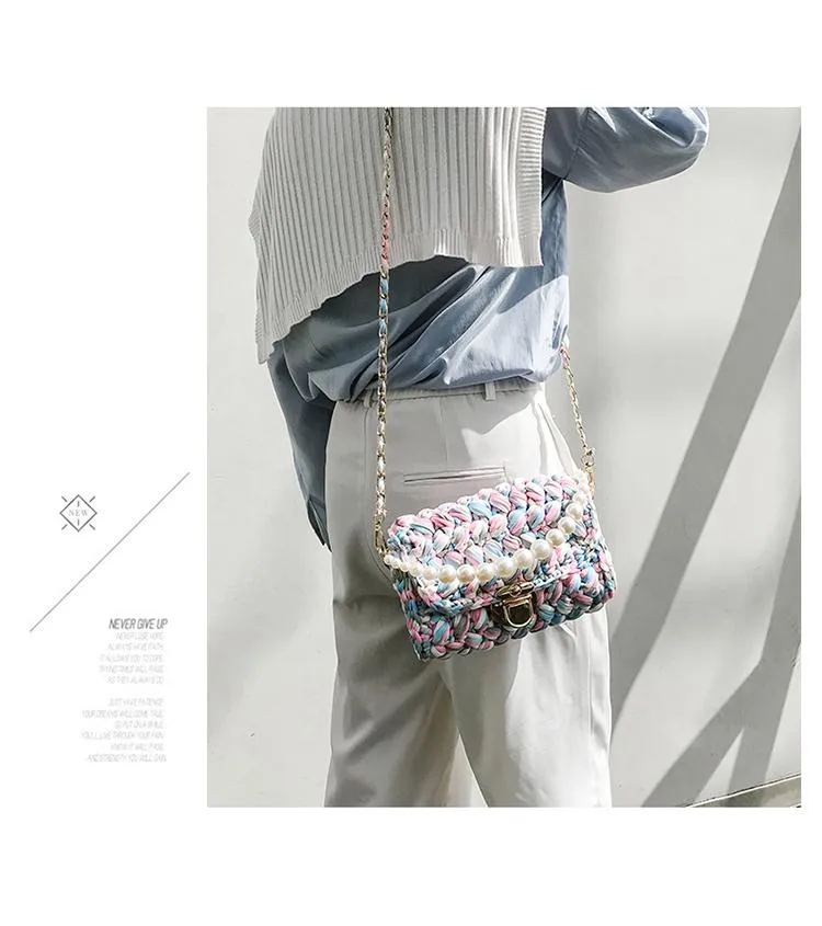 Cute Pink&Yellow&White Crochet Small Handbag Crossbody Purse Crochet Shoulder Bag for Girl Cute Crochet Purses