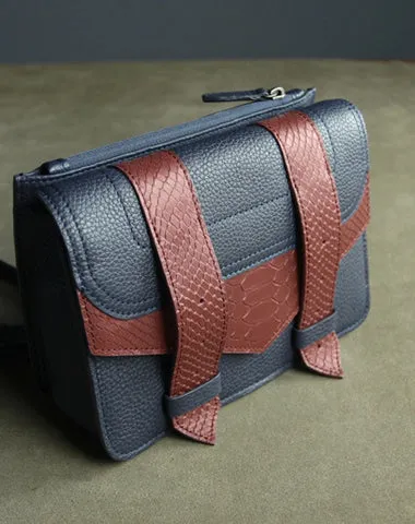 Cute Womens Black&Navy Leather Shoulder Purse Small Leather Shoulder Bag Crossbody Purse for Ladies