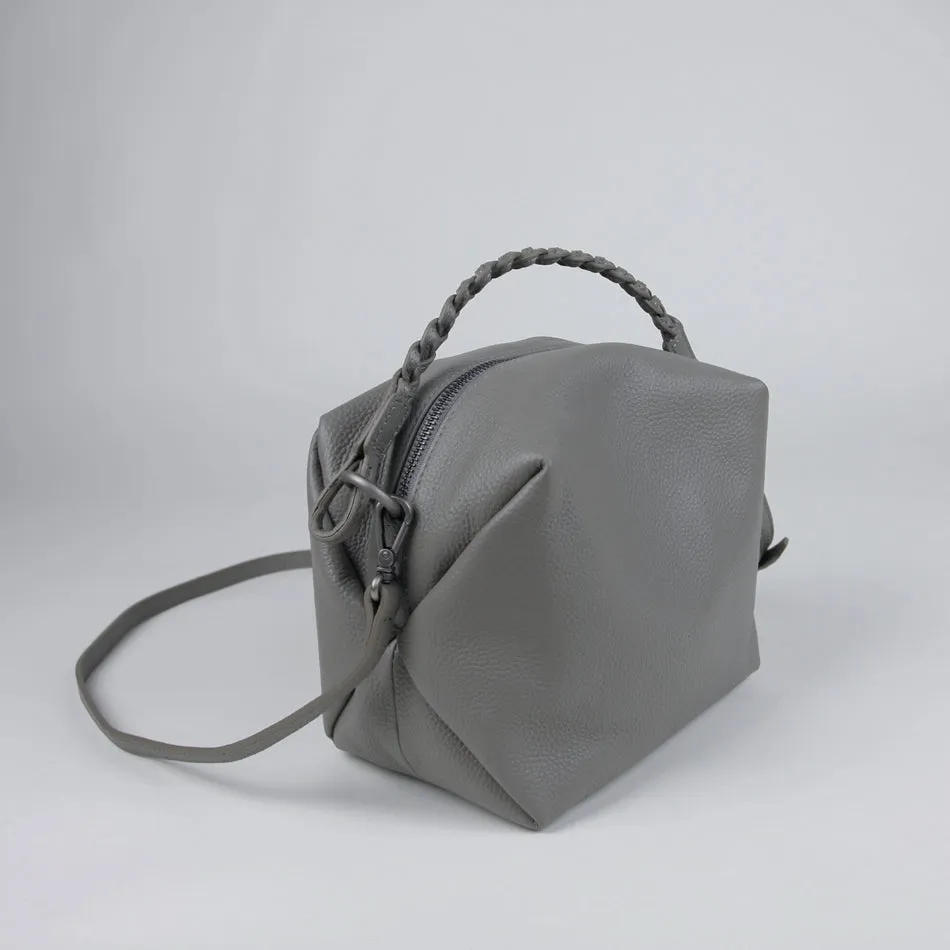 Cute Womens Dark Blue Leather Handbag Purse Cube Leather Shoulder Bag Crossbody Purse for Ladies