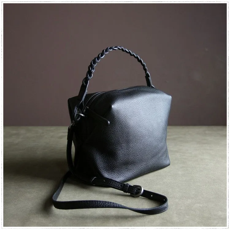 Cute Womens Dark Blue Leather Handbag Purse Cube Leather Shoulder Bag Crossbody Purse for Ladies