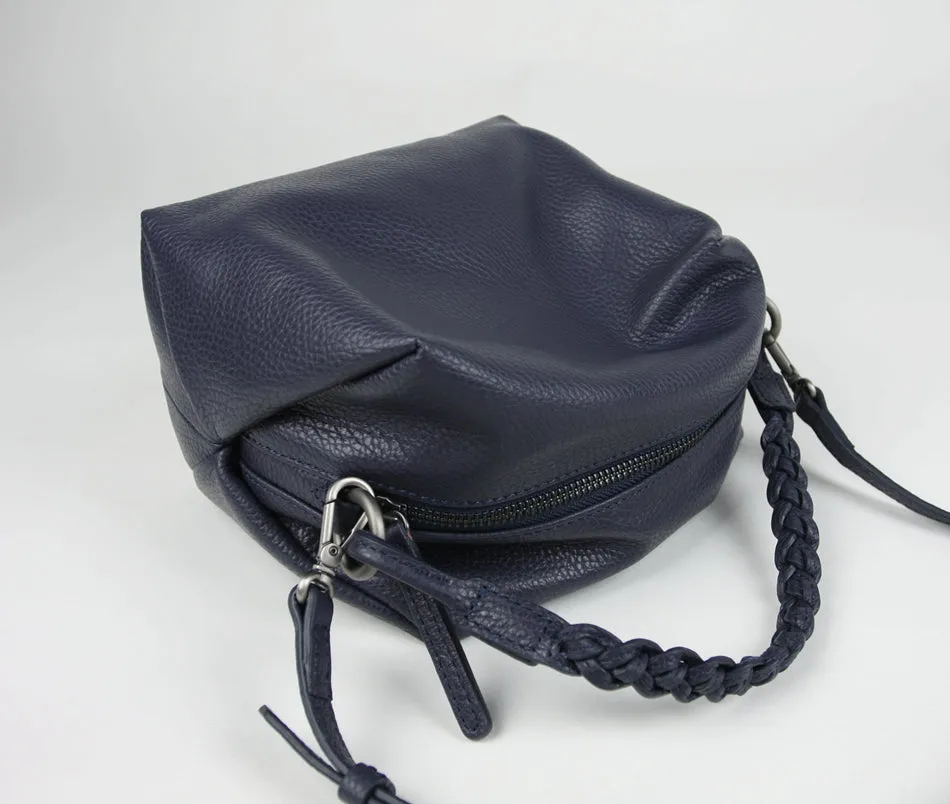 Cute Womens Dark Blue Leather Handbag Purse Cube Leather Shoulder Bag Crossbody Purse for Ladies