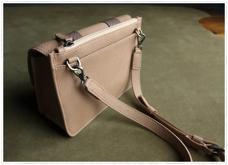 Cute Womens Gray&Orange Leather Shoulder Purse Small Leather Shoulder Bag Crossbody Purse for Ladies