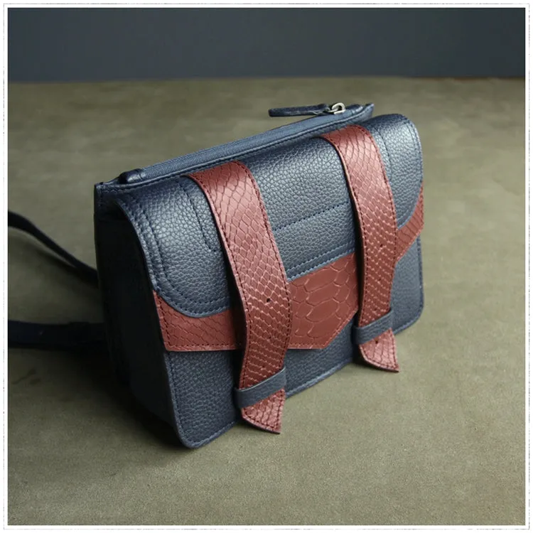 Cute Womens Gray&Orange Leather Shoulder Purse Small Leather Shoulder Bag Crossbody Purse for Ladies