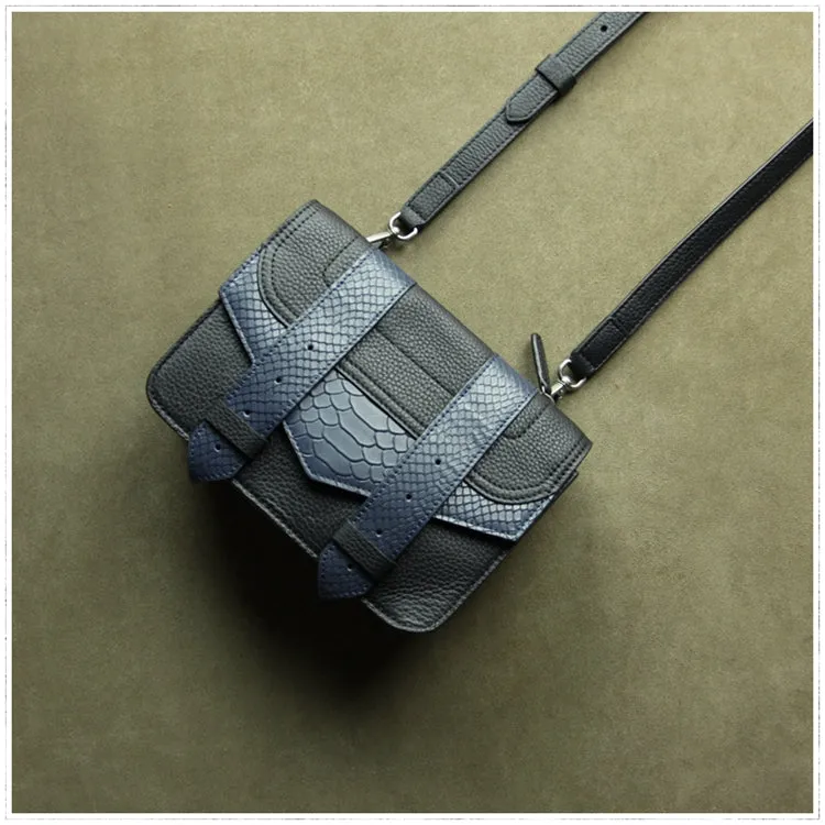 Cute Womens Gray&Orange Leather Shoulder Purse Small Leather Shoulder Bag Crossbody Purse for Ladies